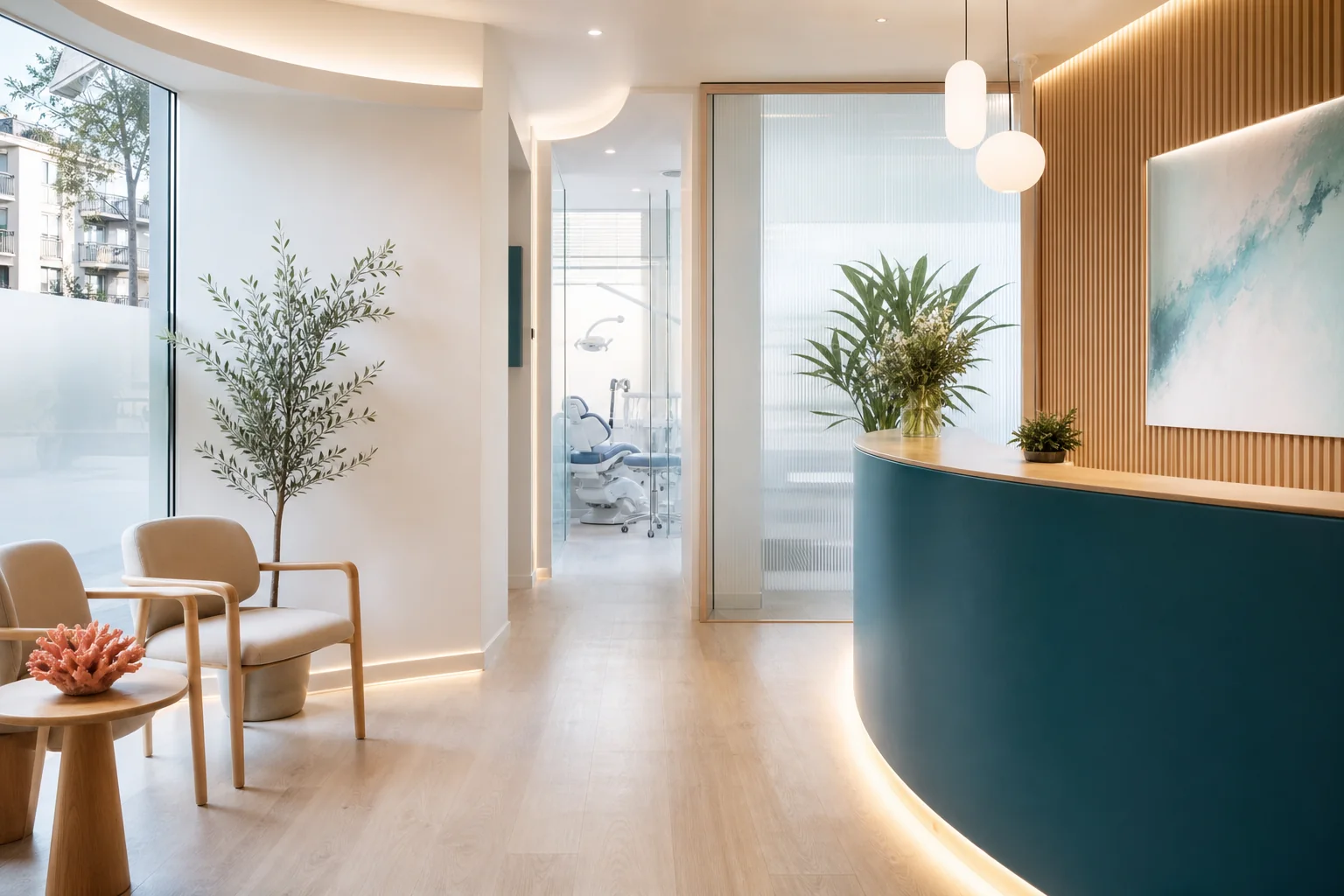 Recepción luminosa de una clínica dental moderna